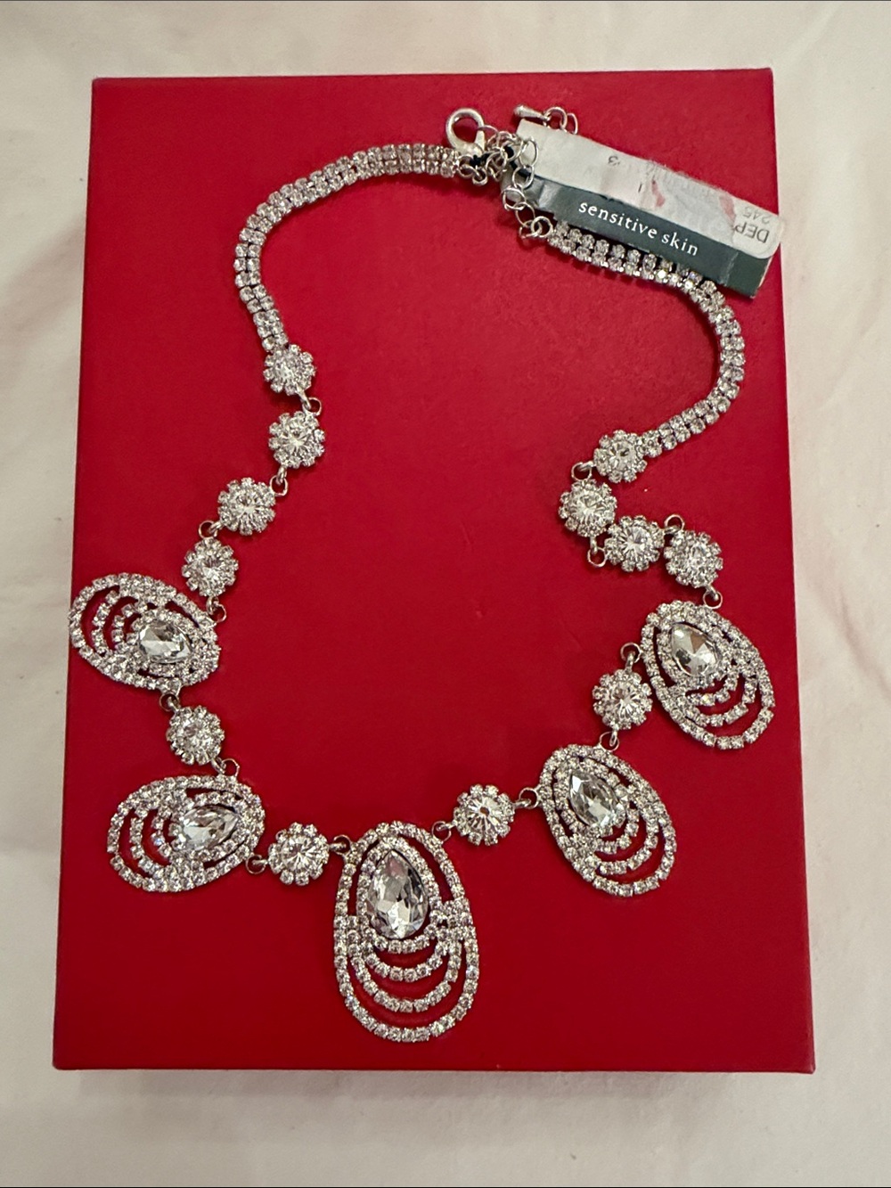 cezanne Silver Crystal Multi-Teardrop Statement Necklace